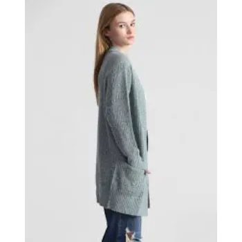 Green Long Front Open Cardigan